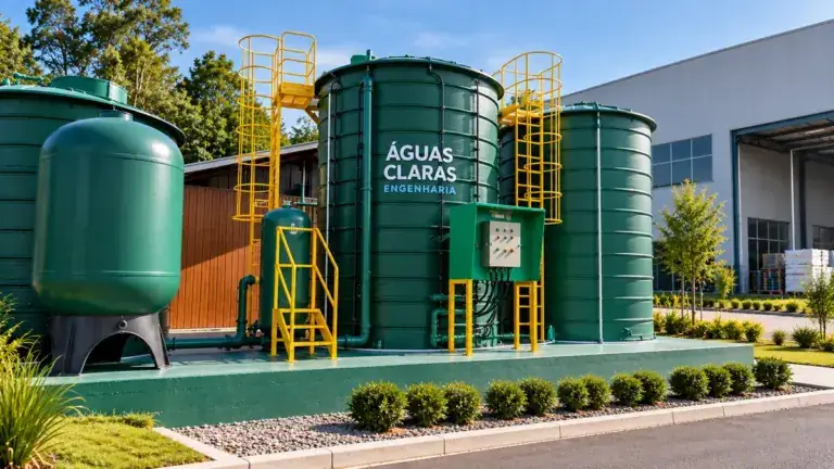 Estação de tratamento de esgoto compacta para empresas com tanques modulares e painel de controle